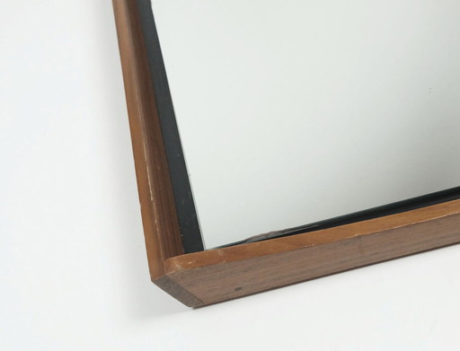 deens modern wandspiegel met notenhouten frame 1960