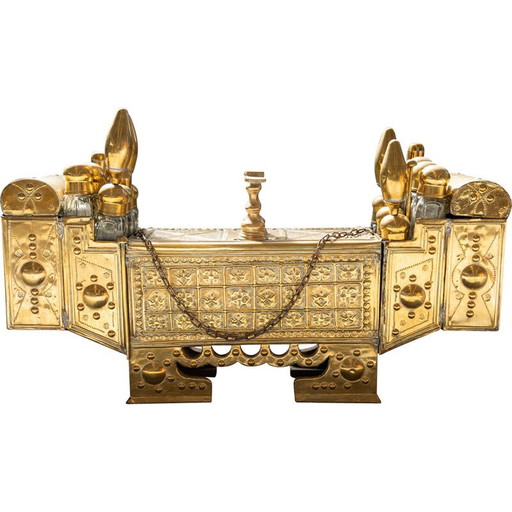 Vintage schoenpoetsmachine van messing en natuurlijk hout, Türkiye 1970