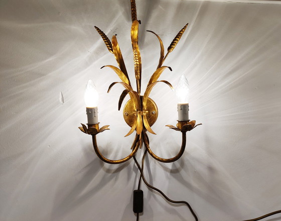 Image 1 of Vintage verguld metalen schoof van tarwe wandlampen, jaren 60