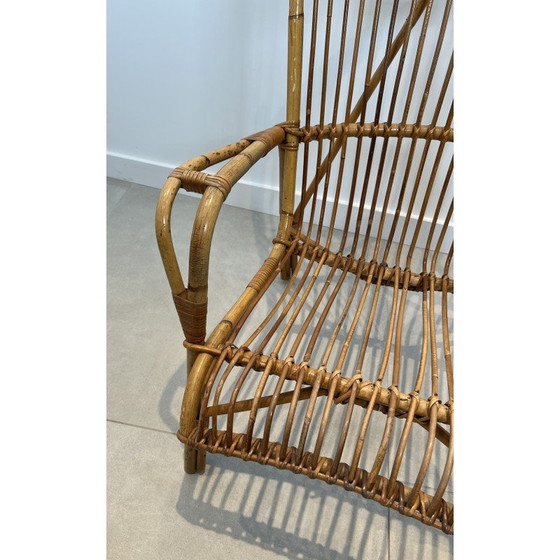 Image 1 of Paar hoge vintage rotan fauteuils, Frankrijk 1950