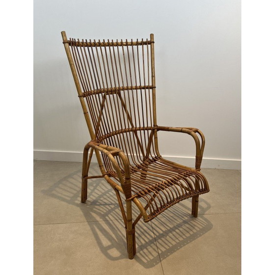 Image 1 of Paar hoge vintage rotan fauteuils, Frankrijk 1950
