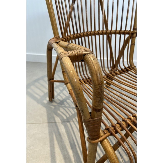Image 1 of Paar hoge vintage rotan fauteuils, Frankrijk 1950