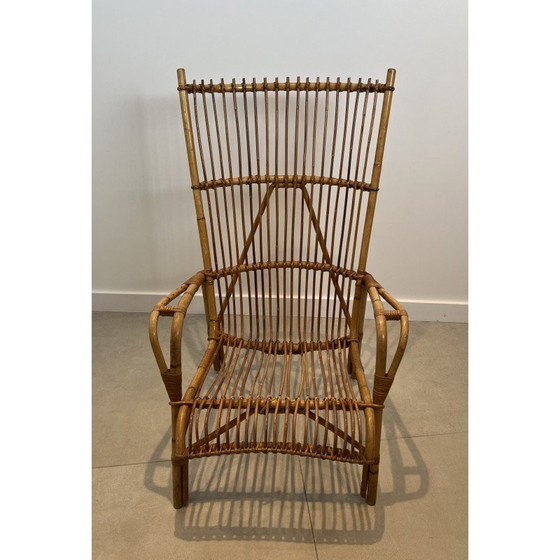 Image 1 of Paar hoge vintage rotan fauteuils, Frankrijk 1950