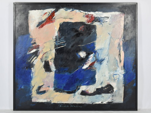 Charlotte Molenkamp (1955) - Abstract - olieverf op doek (140 x 160) - afmetigen met lijst  143 x 164 cm - Goede staat 