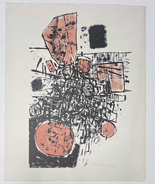 Gesigneerd; Guillaume Corneille Paysage Minéralogique, 1960 - Pièce Unique Lithographie Aquarellée À La Main