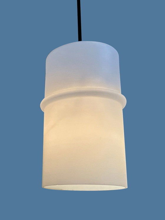 Image 1 of 3X Vintage ‘Japandi’ Hanglamp Teak En Opaline