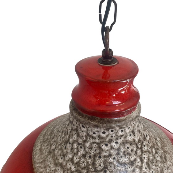 Image 1 of Fat Lava - UFO-vormige Keramische Hangende Pedant - Midcentury - Duitsland - BOHO - Rood en Beige