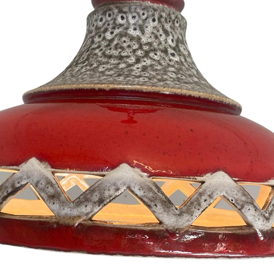 Image 1 of Fat Lava - UFO-vormige Keramische Hangende Pedant - Midcentury - Duitsland - BOHO - Rood en Beige