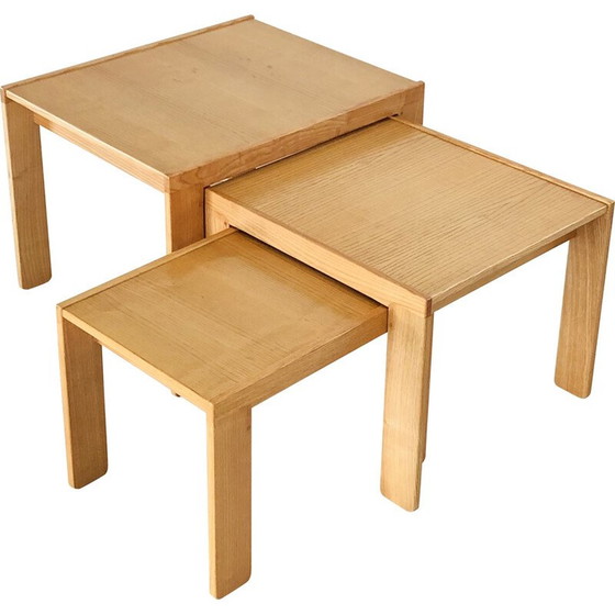 Image 1 of Vintage model 777 nesttafels in essenhout van Afra en Tobia Scarpa voor Cassina, Italië 1960
