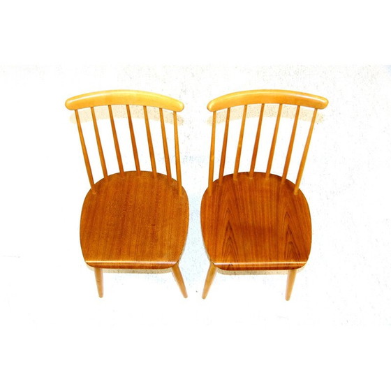 Image 1 of Paar vintage beuken en teakhouten "pinnstol" stoelen, Zweden 1960