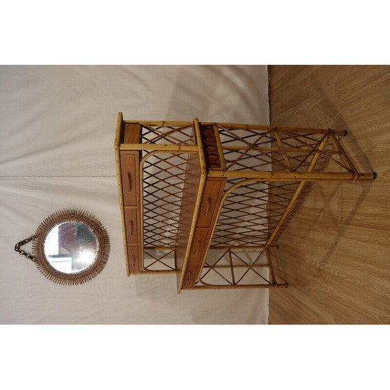 Image 1 of Vintage rotan plank met 6 laden van Audoux Minnet