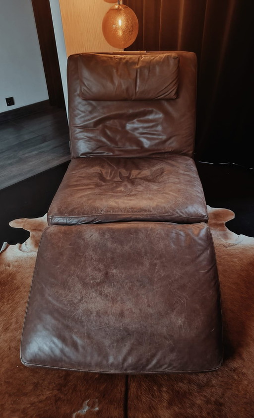 Natuzzi Leren Loungestoel, Verstelbare Rug