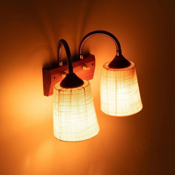 Image 1 of Vintage teakhouten wandlamp bedside wall lamp Sweden 60s