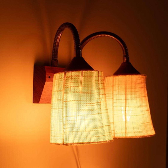 Image 1 of Vintage teakhouten wandlamp bedside wall lamp Sweden 60s