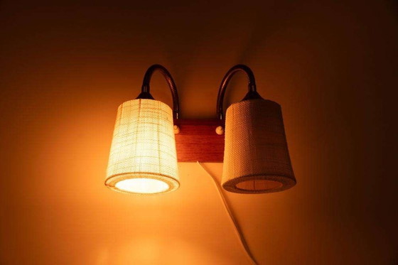 Image 1 of Vintage teakhouten wandlamp bedside wall lamp Sweden 60s