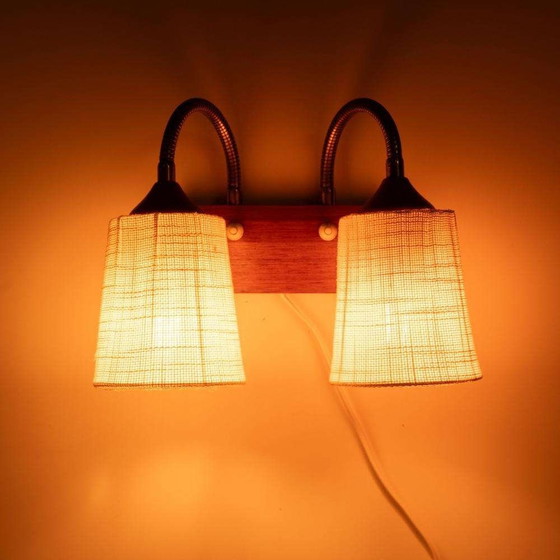 Image 1 of Vintage teakhouten wandlamp bedside wall lamp Sweden 60s