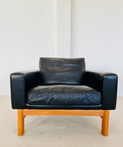 Vintage Mid Century Poul M. Volther Leer en Eiken Clubfauteuil 1960,S