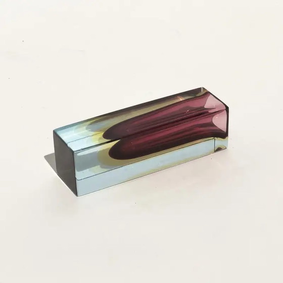 Image 1 of Vintage kleine geometrische vaas, violet "Sommerso" Murano-glas, Flavio Poli-stijl