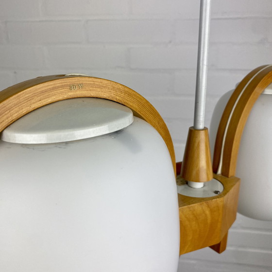 Image 1 of Bow teak hanglamp met opel glas