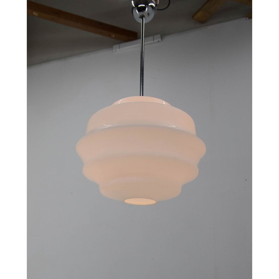 Image 1 of Vintage Art Deco glazen hanglamp, Tsjecho-Slowakije 1950