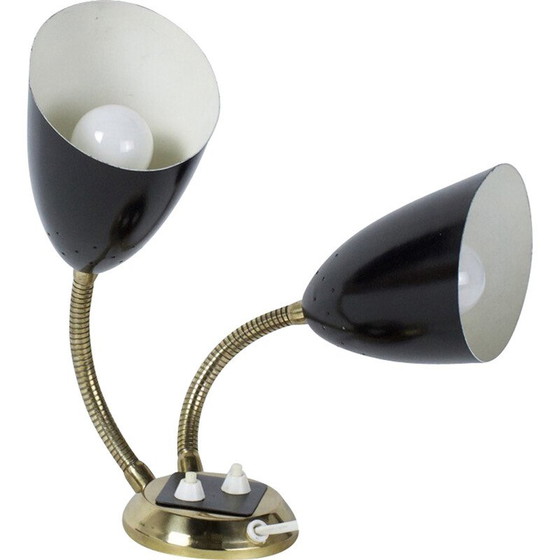 Image 1 of Vintage wandlamp in messing en zwart gelakt metaal, 1950