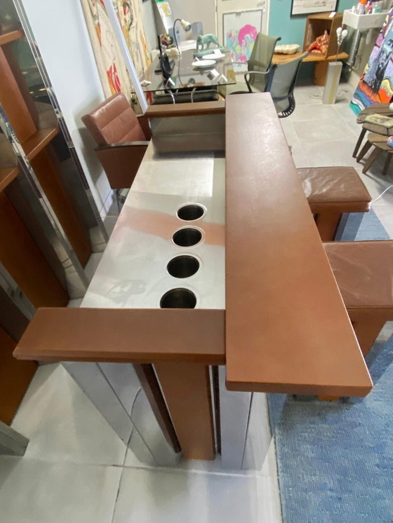 Image 1 of Willy Rizzo Uitzonderlijke en Zeldzame Bar Van Willy Rizzo Leer En Roestvrij Staal