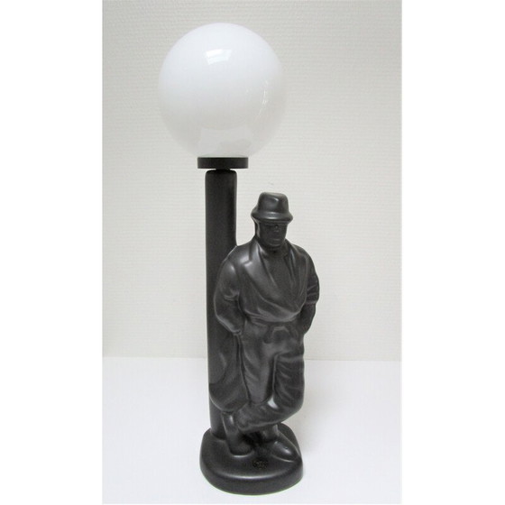 Image 1 of Vintage zwarte keramische "straatlantaarn man" lamp, Nederland 1980