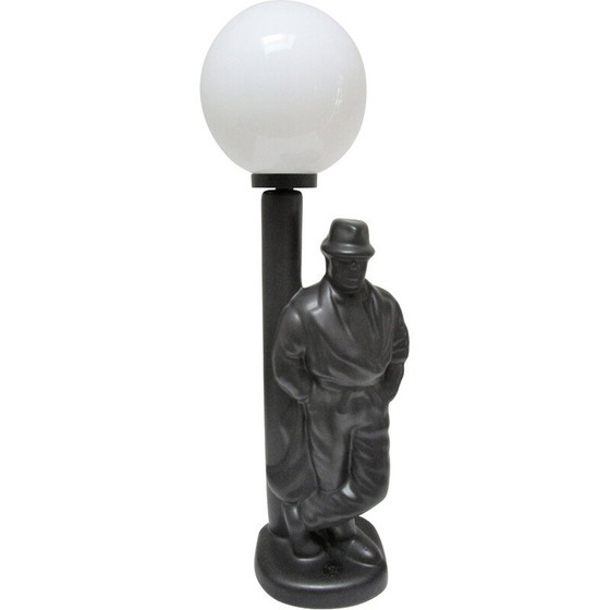 Image 1 of Vintage zwarte keramische "straatlantaarn man" lamp, Nederland 1980