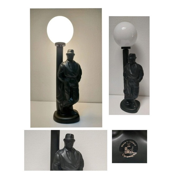 Image 1 of Vintage zwarte keramische "straatlantaarn man" lamp, Nederland 1980