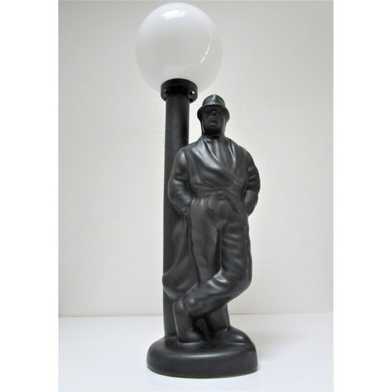 Image 1 of Vintage zwarte keramische "straatlantaarn man" lamp, Nederland 1980