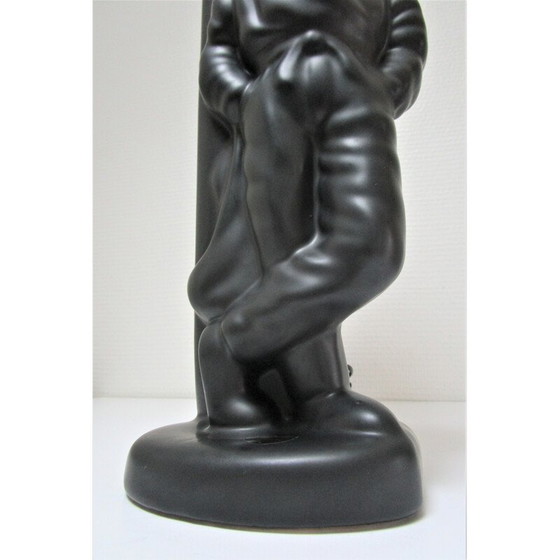 Image 1 of Vintage zwarte keramische "straatlantaarn man" lamp, Nederland 1980