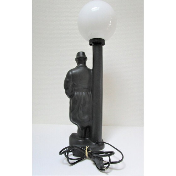 Image 1 of Vintage zwarte keramische "straatlantaarn man" lamp, Nederland 1980