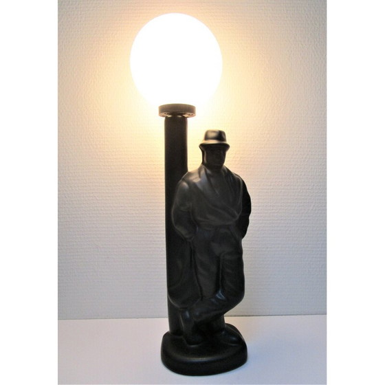 Image 1 of Vintage zwarte keramische "straatlantaarn man" lamp, Nederland 1980