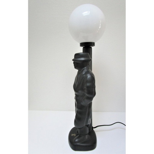 Vintage zwarte keramische "straatlantaarn man" lamp, Nederland 1980