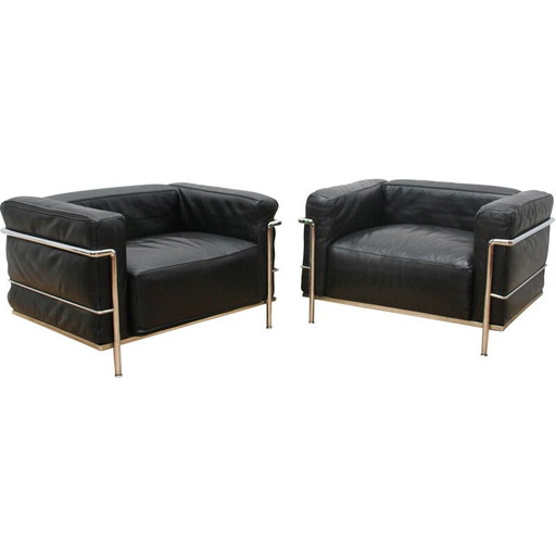 Paar vintage Lc3 fauteuils in verchroomd aluminium van Le Corbusier voor Cassina