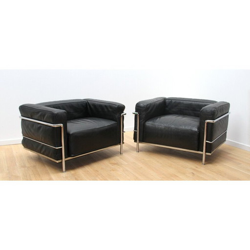 Paar vintage Lc3 fauteuils in verchroomd aluminium van Le Corbusier voor Cassina