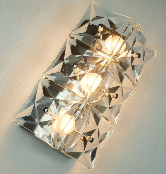 Image 1 of Kinkeldey Mid Century Zakklamp Kristal Glas En Chroom 6 Glazen Prisma's 1960S