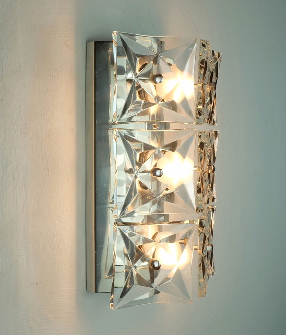 Image 1 of Kinkeldey Mid Century Zakklamp Kristal Glas En Chroom 6 Glazen Prisma's 1960S