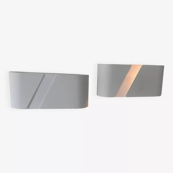 Image 1 of 2X wit mat metaal en plexiglas wandlamp, Holland 1980