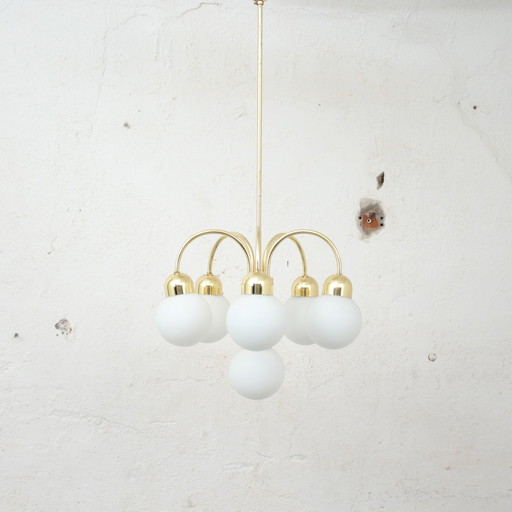 Vintage Kroonluchter met melkglas bollen