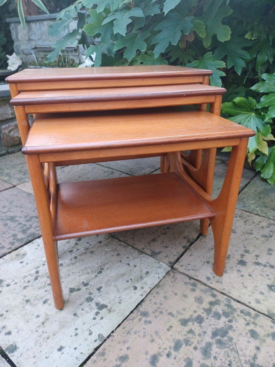 Image 1 of 3x Vintage Bijzettafels Teak Hout Mid Century