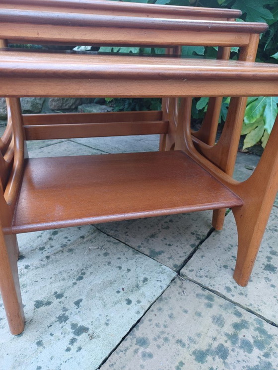 Image 1 of 3x Vintage Bijzettafels Teak Hout Mid Century