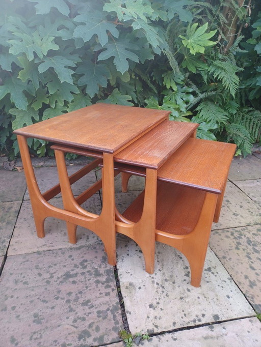 3x Vintage Bijzettafels Teak Hout Mid Century