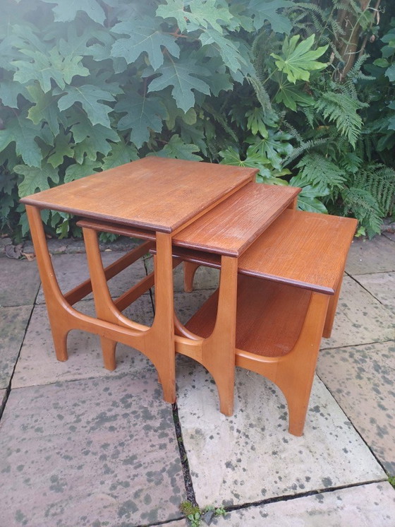 Image 1 of 3x Vintage Bijzettafels Teak Hout Mid Century