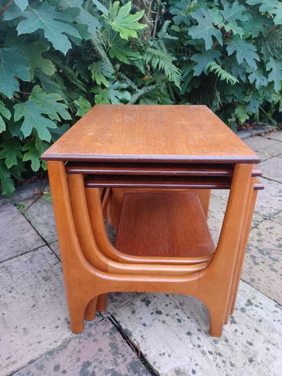 Image 1 of 3x Vintage Bijzettafels Teak Hout Mid Century