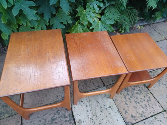 Image 1 of 3x Vintage Bijzettafels Teak Hout Mid Century