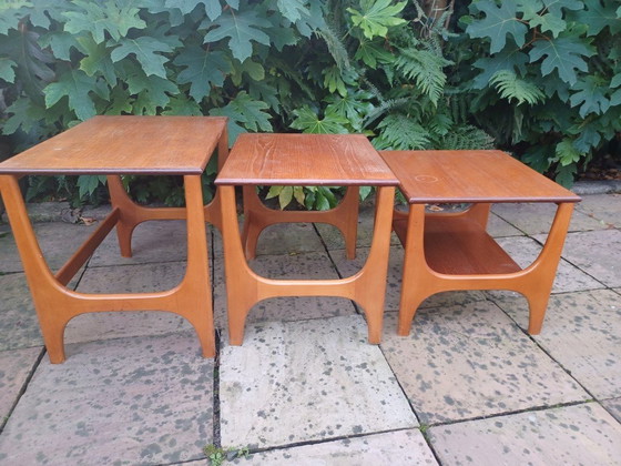 Image 1 of 3x Vintage Bijzettafels Teak Hout Mid Century