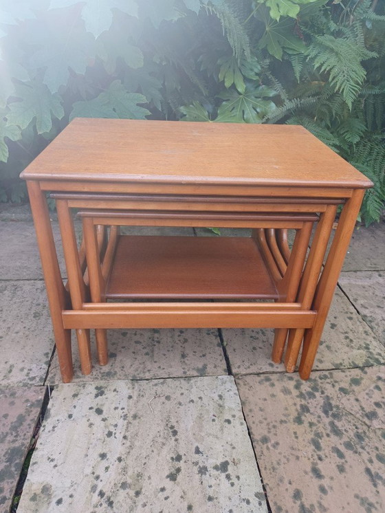 Image 1 of 3x Vintage Bijzettafels Teak Hout Mid Century