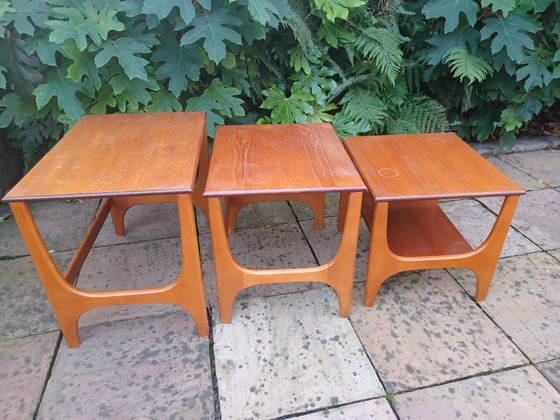 Image 1 of 3x Vintage Bijzettafels Teak Hout Mid Century