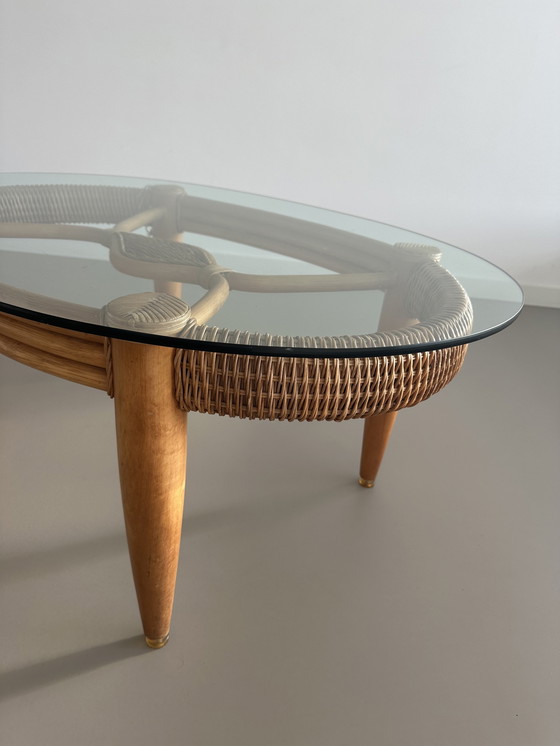 Image 1 of Vintage Rotan Glazen Salontafel Koffie Tafel